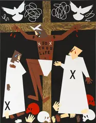 Makaveli by Nina Chanel Abney, 2021, paper collage on panel, offered May 2025