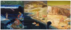 Nicole Eisenman, Team Shredder, 2006, mixed media on panel, triptych