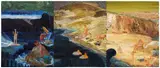 Nicole Eisenman, Team Shredder, 2006, mixed media on panel, triptych