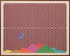 Jordan Nassar, O Moon!, 2022, hand embroidered cotton on cotton, in artist’s frame