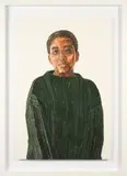 YoYo Lander, Helen, 2023, stained and washed watercolor paper collage on watercolor paper, in artist's frame