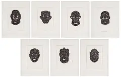 Masks by Toyin Ojih Odutola, 2010, ink and varnish on cut vellum, in 7 parts, sold May 2025