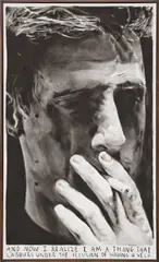 Rinus Van de Velde, And now I realized I am a thing, 2017, charcoal on canvas, in artist's frame