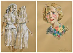John Currin, Untitled (double-sided), 1998, gouache and graphite on paper