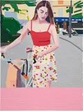 Guy Yanai, Young Woman with Bicycle, 2022, oil on canvas