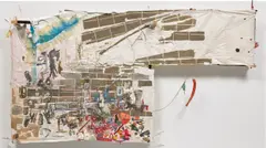 Elliott Hundley, Untitled, 2006, wood, paper, paper collage, string, wire, screws and found objects mounted to board