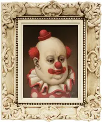 Marion Peck, Red Clown 2, 2019, oil on panel, in artist's frame
