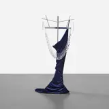 Kayode Ojo, No. 5 The Film (Sao Paulo, Milan, New York, Los Angeles), 2017–2019, Sorceress Navy Blue Velvet Maxi Dress, Topwholesalejewel Bridal Long 5 Strands Silver Crystal Earrings, StarSide Crystal Chandelier Teardrop Prisms 50 mm, Crystal Beads Clear Chandelier Bead Lamp Chain and Hamilton Stands KB400 Classic American Folding Sheet Music Stand (Chrome)
