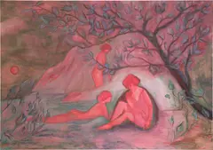 Coco Young, Bathers, 2020, watercolor and gouache on linen