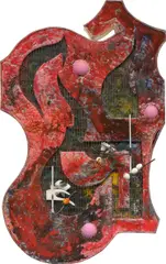 David Douard, Hero Gallow I, 2014, metal, wood, plaster, textile ink and egg shells