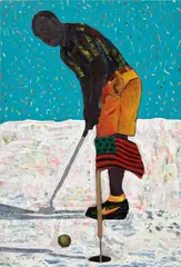 Godwin Champs Namuyimba, Golfer on White Surface, 2020, acrylic and oil on canvas