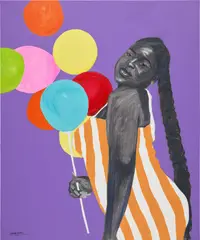 Wahab Saheed, Up and Away, 2022, acrylic, charcoal, chalk and oil pastel on canvas