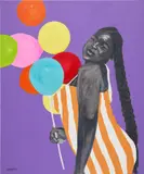Wahab Saheed, Up and Away, 2022, acrylic, charcoal, chalk and oil pastel on canvas