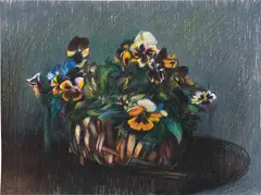 Sam McKinniss, Pansies in a Basket, 2019, colored pencil on paper
