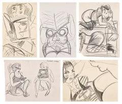 Five works: (i-v) Untitled by Ella Kruglyanskaya, 2010–2012, pencil on paper, sold Feb 2025