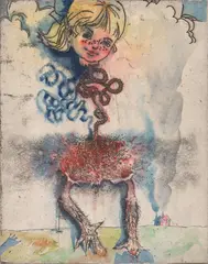 Young girl with the spinal column I from the series Exquisite Corpse by Jake and Dinos Chapman, 2000, etching and watercolor on paper, offered Feb 2025