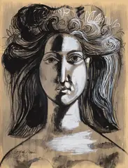 Byron Browne, Head of a Woman, 1953, gouache on paper