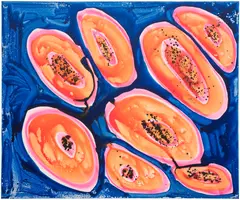 Katherine Bernhardt, Papayas in Oaxaca, 2017, acrylic and spray paint on canvas