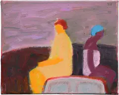 Katherine Bradford, Seated on Car Top, 2022, acrylic on canvas