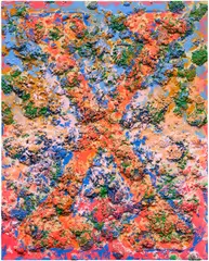 Vaughn Spann, Typhoon, 2021, polymer paint and mixed media on wood panel