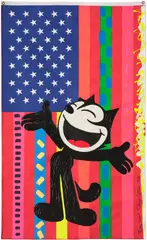 Ronnie Cutrone, Day Glow, 1988, acrylic, mixed media and screenprint on fabric flag