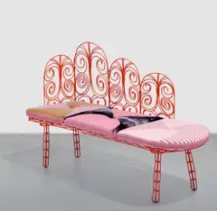 Tschabalala  Self, Lifted Lounge #1, 2021, hand formed and welded steel rods with powder coat finish, sewn fabric and Dacron