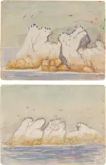 Two works: (i-ii) Untitled by Diego Rivera, 1955, watercolor on paper, sold Dec 2025