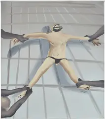 Tala Madani, The X, 2015, oil on linen