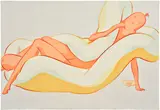 Ivy Haldeman, Horizontal Figure, Foot Turns Inward, Thighs Touch, Hand to Collar, 2022, acrylic on canvas