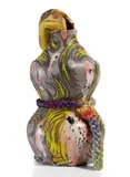 Jiha Moon, Yellowave (crescent moon), 2020, earthenware, porcelain slip, underglaze, glaze and synthetic hair