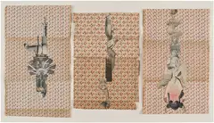 Dash Snow, Untitled (Triptych), 2006, printed paper collage on found wallpaper, in 3 parts