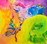 Ilana Savdie, Imperial diet, y otros demonios, 2021, oil, acrylic and beeswax on canvas mounted on panel