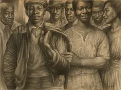 Charles White, Let’s Walk Together, 1953, charcoal and crayon on paper mounted on board