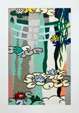 Roy Lichtenstein, Water Lilies with Japanese Bridge, 1992, screen-printed enamel on processed swirled stainless steel, with painted aluminum frame