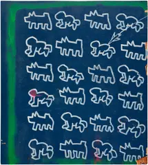 Untitled by Keith Haring, 1980, acrylic on plywood, sold Nov 2025