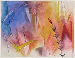 Emmi Whitehorse, Keyah Hozoni (Beautiful Land), 1987, mixed media on paper mounted to canvas