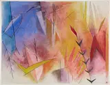 Emmi Whitehorse, Keyah Hozoni (Beautiful Land), 1987, mixed media on paper mounted to canvas