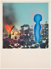 David Wojnarowicz, Burning House / Blue Figure, 1982, spray paint on paper