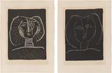 Two works: (i) Tête de femme fond noir ; (ii) Tête de femme stylisée fond noir by Pablo Picasso, lithograph, sold Nov 2025