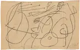 Joan Miró, Femme attrapant un oiseau, pencil on newspaper
