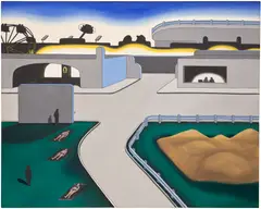 Amusement Center by Roger Brown, 1970, oil on canvas, in artist's frame, sold Nov 2025