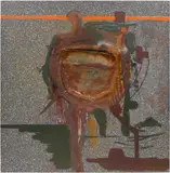 Julian Schnabel, Avoiding Open Heart Surgery (Chest Cavity), 1985, oil, fiberglass, and burlap on linoleum, in 2 parts