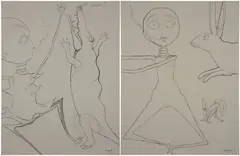 Two works: (i) Crocodile Jubilation ; (ii) Other Premonitions by Dorothy Hood, pencil on paper, sold Nov 2025