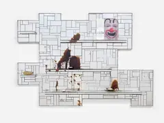 Rashid Johnson, The Clown, 2011, mirrored tile, black soap, wax, vinyl, book, shea butter and space rock