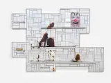 Rashid Johnson, The Clown, 2011, mirrored tile, black soap, wax, vinyl, book, shea butter and space rock