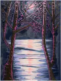 Ann Craven, Moon (Glowing Magenta Trees, Rippling Water, Cushing)