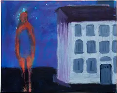 Katherine Bradford, Standing by Tall House, 2025, acrylic on canvas