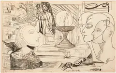 George Condo, Untitled, crayon and graphite on paper