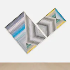 Haegue Yang, Black and White Diamond Glow – Trustworthy X – x #174, 2012, paper, envelope security patterns and grid paper collage, in artist’s frame, in 2 parts