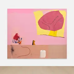 Torey Thornton, Shh. Come inside. It's so warm., 2014, acrylic, velvet, string and collage on panel
